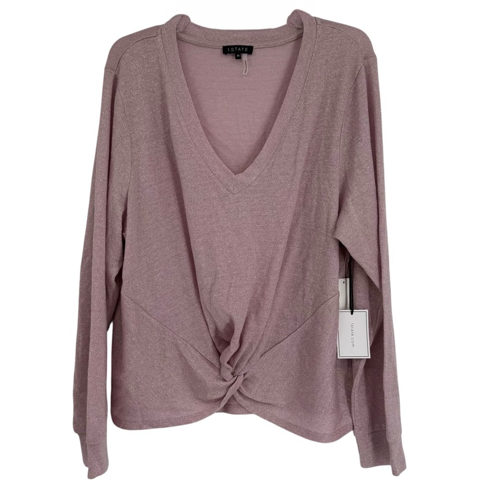 1. State NWT Women's V-Neck Metallic Twist Front sweater Top Pink Size 3X